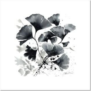 Gingko leaves Sumie painting Japan art Posters and Art